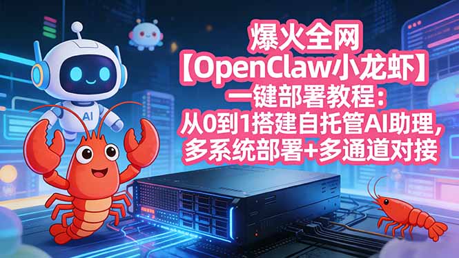 爆火全网【OpenClaw 小龙虾】一键部署教程：从0到1搭建自托管AI助理，多系统部署+多通道对接-金鼎聊项目