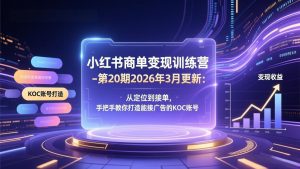 小红书商单变现训练营-第20期26年3月更新:从定位到接单,手把手教你打造能接广告的KOC账号-金鼎聊项目