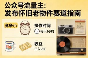 公众号流量主之发布怀旧老物件赛道，竞争小，每天操作1小时，日入2张-金鼎聊项目