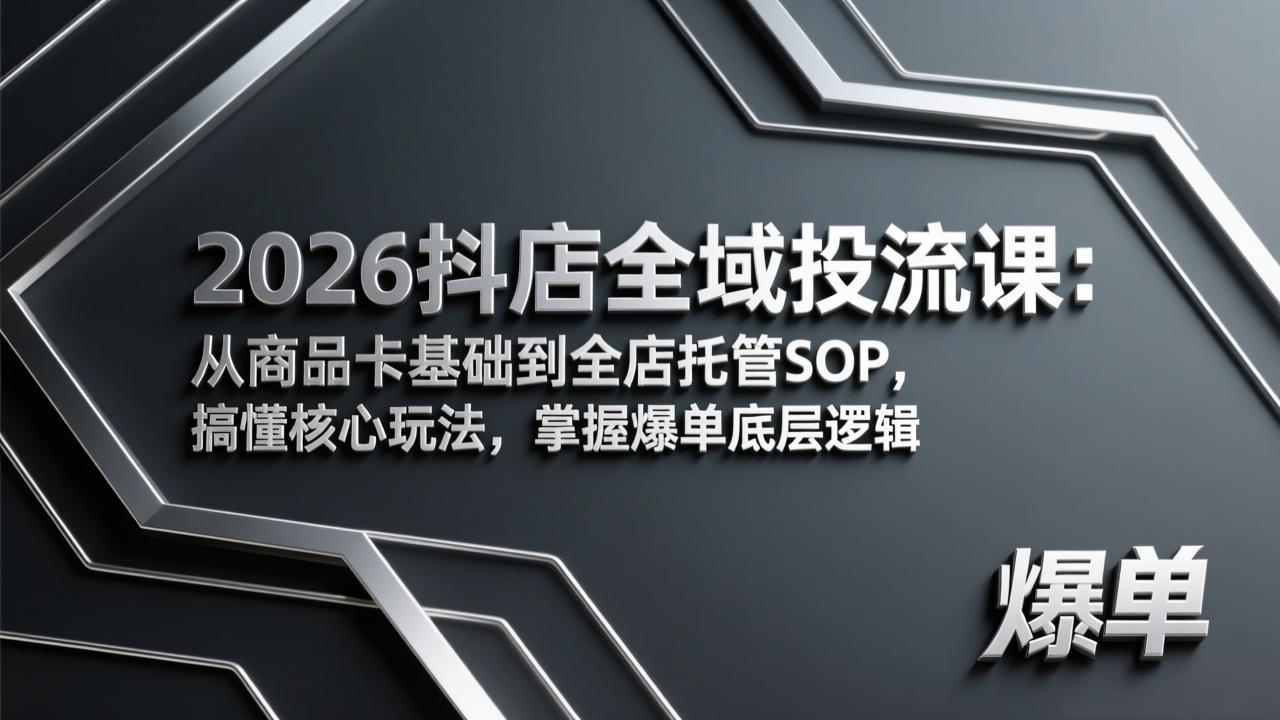 2026抖店全域投流课：从商品卡基础到全店托管SOP，搞懂核心玩法，掌握爆单底层逻辑-金鼎聊项目