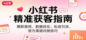 小红书精准获客指南：爆款查找、数据优化、私信引流、官方渠道对接技巧-金鼎聊项目