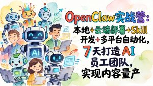 OpenClaw实战营：本地+云端部署+Skill开发+多平台自动化，7 天打造 AI 员工团队，实现内容量产-金鼎聊项目