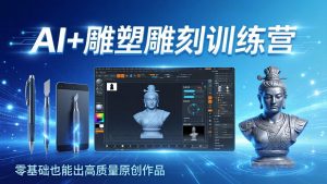 AI+雕塑雕刻训练营：从AI创作、大模型训练到3D雕刻 + 渲染，零基础也能出高质量原创作品-金鼎聊项目