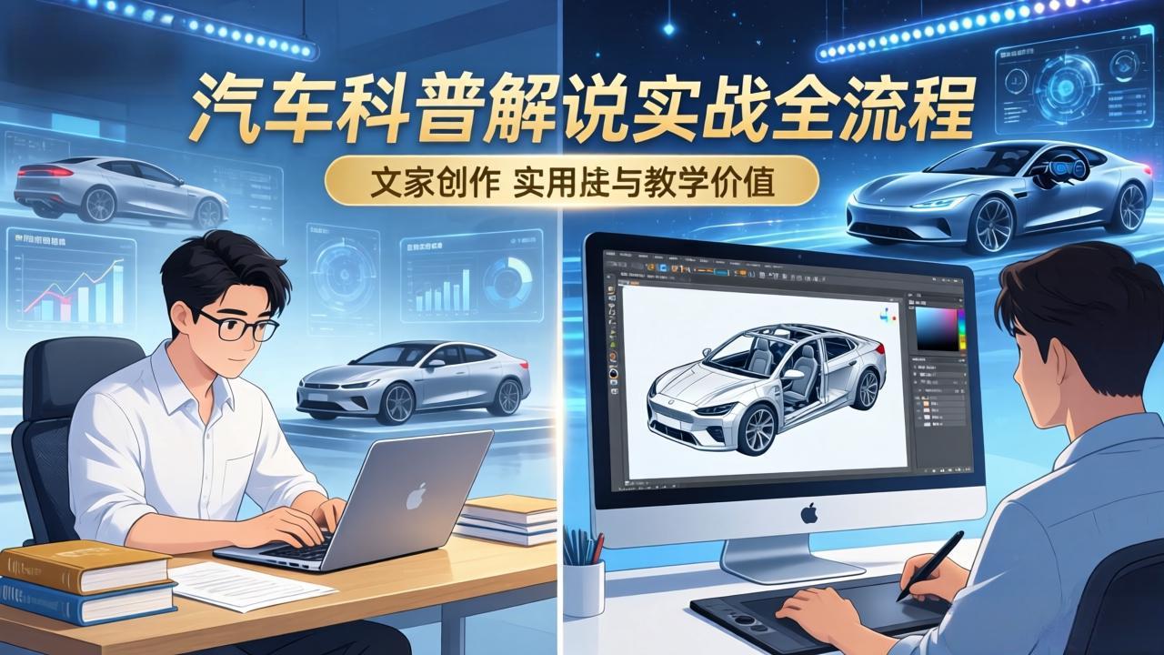 抖音汽车科普解说实战：文案+动画+画面处理+去水印全流程，打造专业汽车科普视频-金鼎聊项目