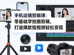 手机运镜剪辑课:零基础学拍摄剪辑,打造爆款短视频轻松变现-金鼎聊项目