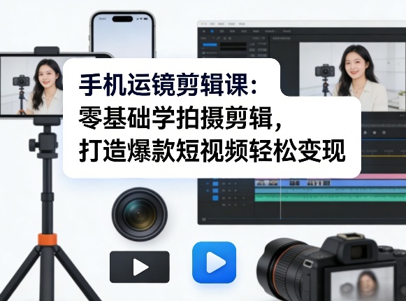 手机运镜剪辑课：零基础学拍摄剪辑，打造爆款短视频轻松变现-金鼎聊项目