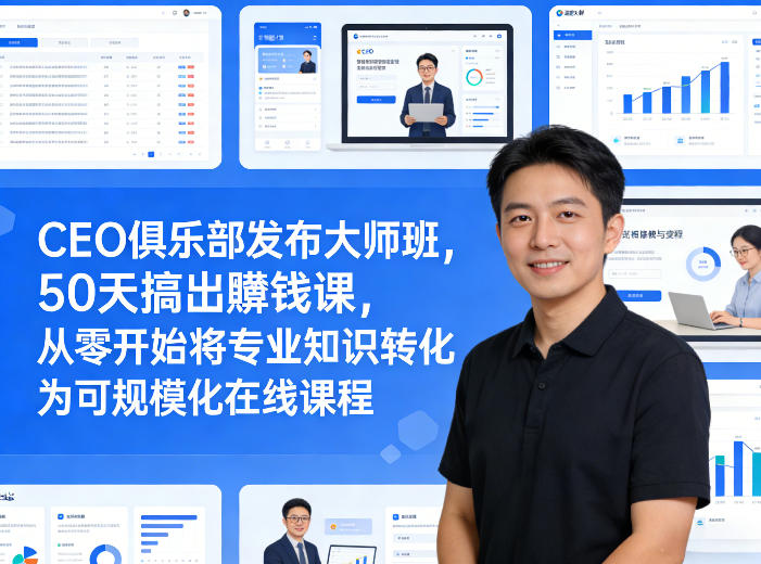 CEO俱乐部发布大师班，50天搞出賺钱课，从零开始将专业知识转化为可规模化在线课程-金鼎聊项目