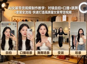 AI女装带货视频制作教学,对镜自拍、口播、跳舞、变装全流程,快速打造高质量女装带货视频-金鼎聊项目