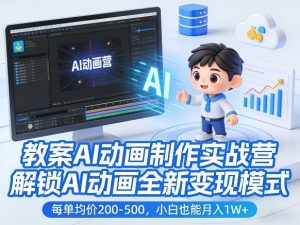 教案AI动画制作实战营，解锁AI动画全新变现模式，每单均价200-500，小白也能月入1W+-金鼎聊项目