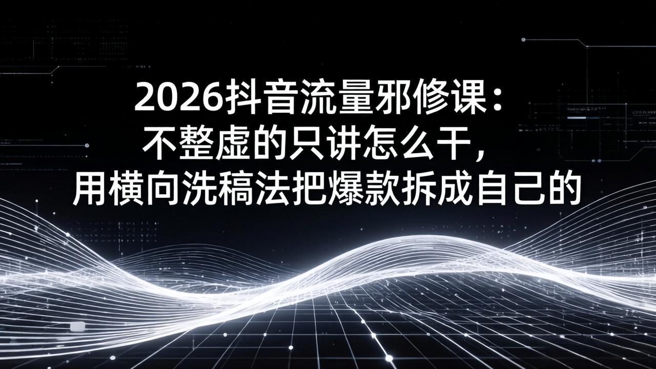 2026抖音流量邪修课：不整虚的只讲怎么干，用横向洗稿法把爆款拆成自己的-金鼎聊项目