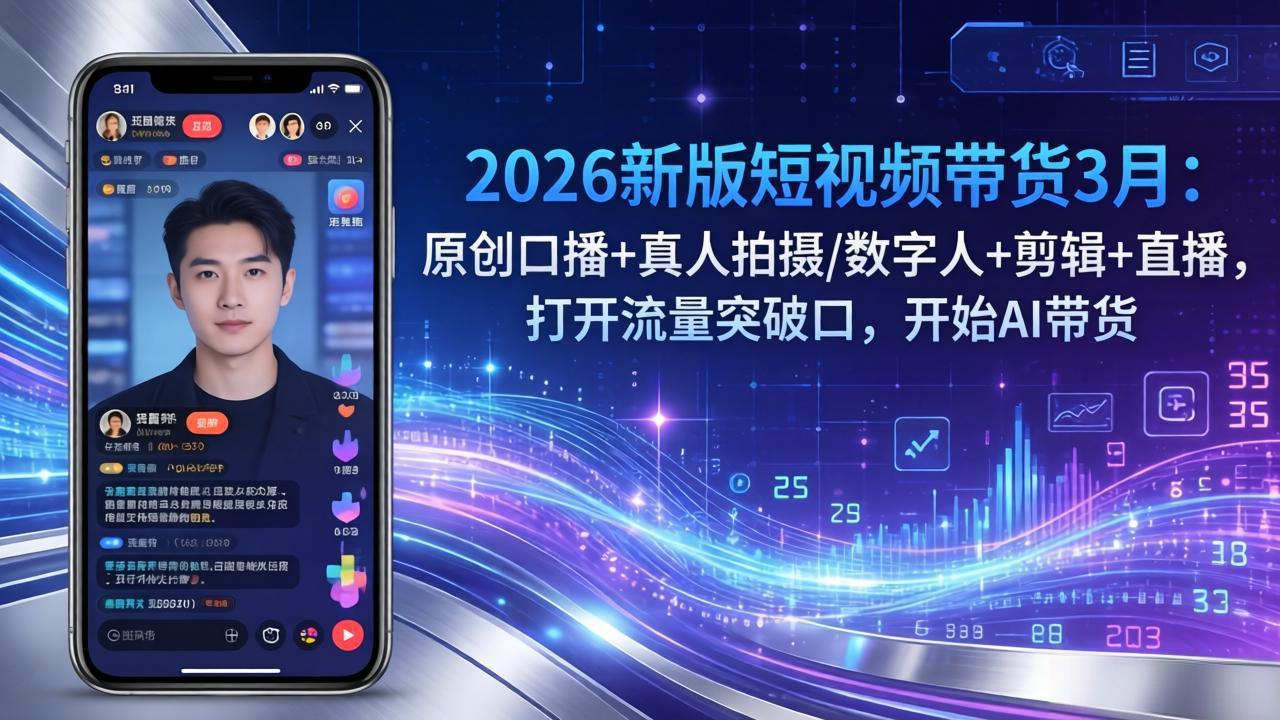 2026新版短视频带货3月：原创口播+真人拍摄/数字人+剪辑+直播，打开流量突破口，开始AI带货-金鼎聊项目