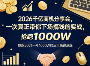 2026千亿商机分享会,一次真正带你下场搞钱的实战,抢跑2026一年1000W的三大賺钱系统-金鼎聊项目