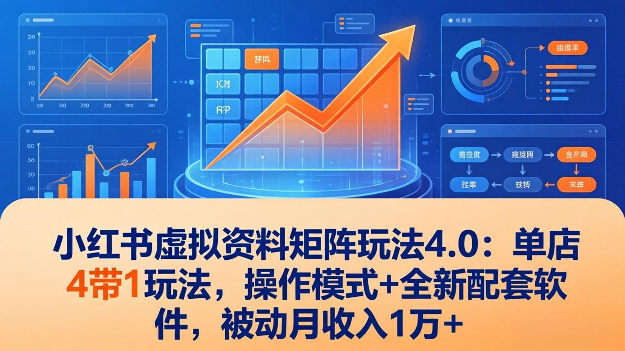 小红书虚拟资料矩阵玩法4.0：单店4带1玩法，操作模式+全新配套软件，被动月收入1万+-金鼎聊项目