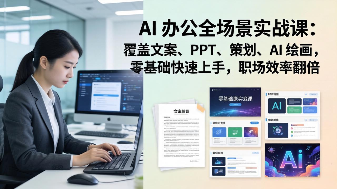 AI 办公全场景实战课：覆盖文案、PPT、策划、AI 绘画，零基础快速上手，职场效率翻倍-金鼎聊项目