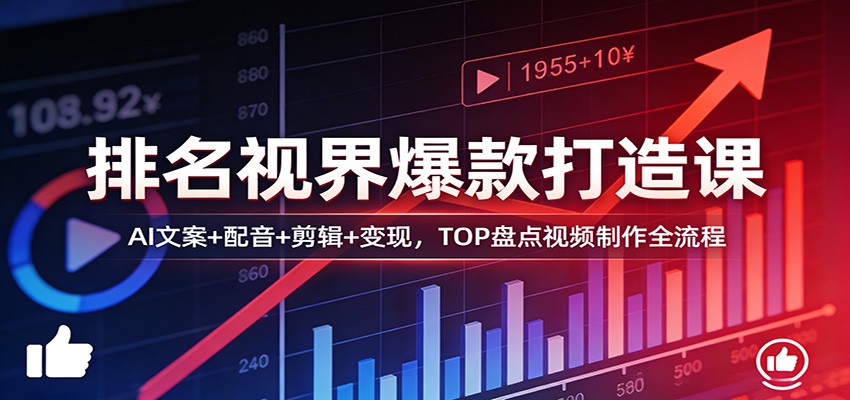 排名视界爆款打造课：AI文案+配音+剪辑+变现，TOP盘点视频制作全流程-金鼎聊项目