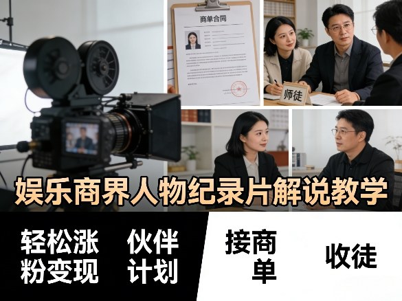 娱乐商界人物纪录片解说教学，轻松涨粉变现，伙伴计划，接商单，收徒等-金鼎聊项目