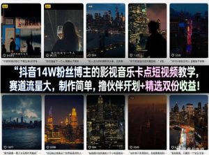 抖音14W粉丝博主的影视音乐卡点短视频教学，赛道流量大，制作简单，撸伙伴计划+精选双份收益！-金鼎聊项目