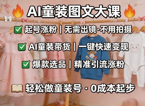 AI童装图文剪辑，某社群童装图文大课，起号涨粉、AI童装带货、爆款选品，无需出镜和拍摄-金鼎聊项目