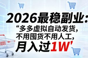 2026最稳副业:多多虚拟自动发货,不用囤货不用人工,月入过1W【揭秘】-金鼎聊项目