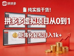 纯实操干货！拼多多虚拟项目从0到1，矩阵化轻松日入1k+【揭秘】-金鼎聊项目