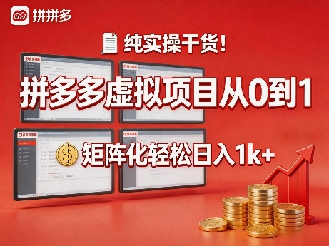 纯实操干货！拼多多虚拟项目从0到1，矩阵化轻松日入1k+【揭秘】-金鼎聊项目