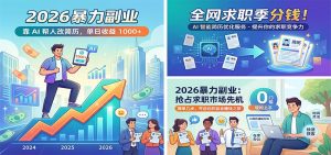 2026暴力副业：靠AI帮人改简历，单日收益1000+，全网求职季分钱-金鼎聊项目
