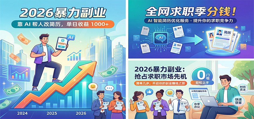 2026暴力副业：靠AI帮人改简历，单日收益1000+，全网求职季分钱-金鼎聊项目