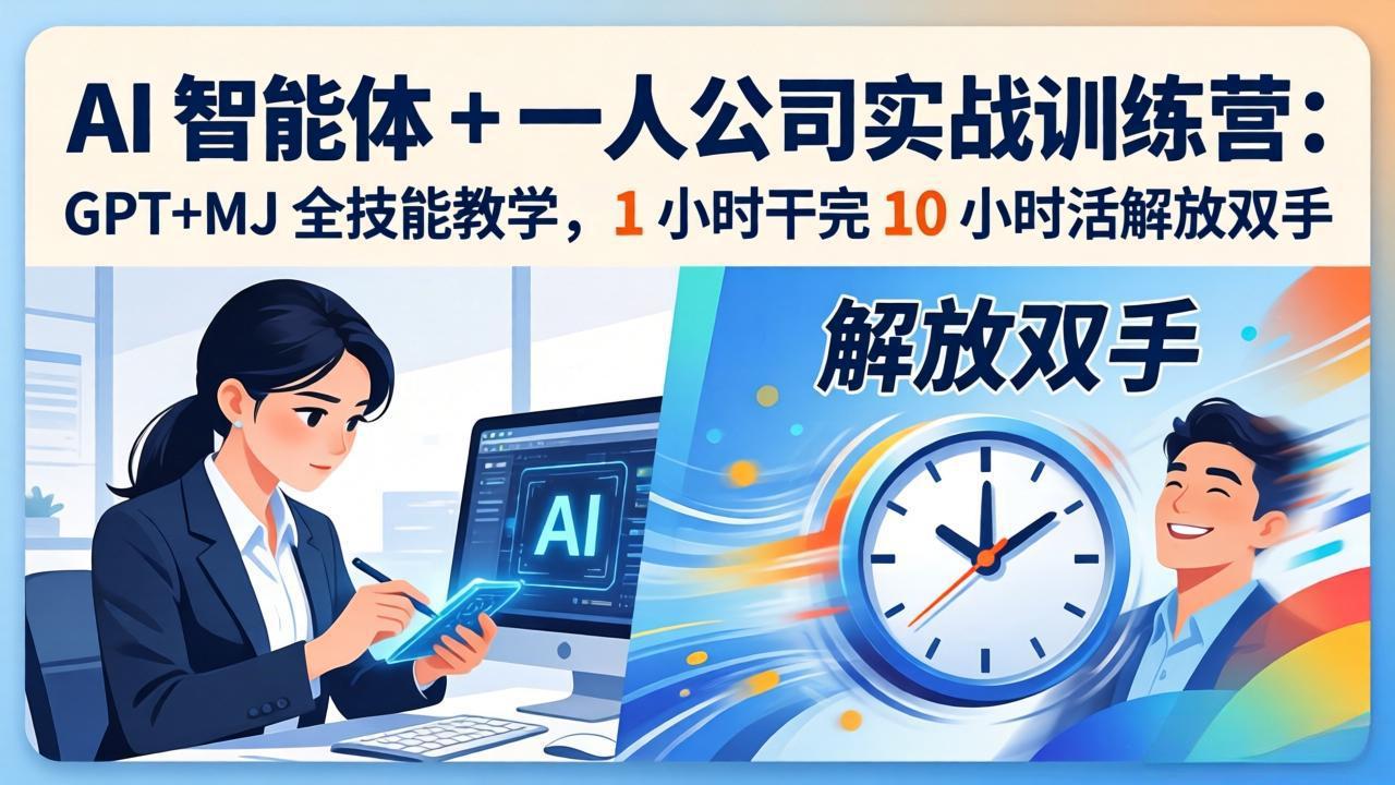 AI 智能体 + 一人公司实战训练营：GPT+MJ 全技能教学，1 小时干完 10 小时活解放双手-金鼎聊项目
