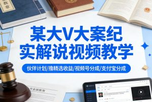 某大V大案纪实解说视频教学，可做伙伴计划、撸精选收益，视频号和支付宝分成计划均可-金鼎聊项目