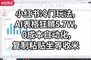 小红书冷门玩法，AI表格狂賺5.7W，0成本自动化，复制粘贴坐等收米-金鼎聊项目