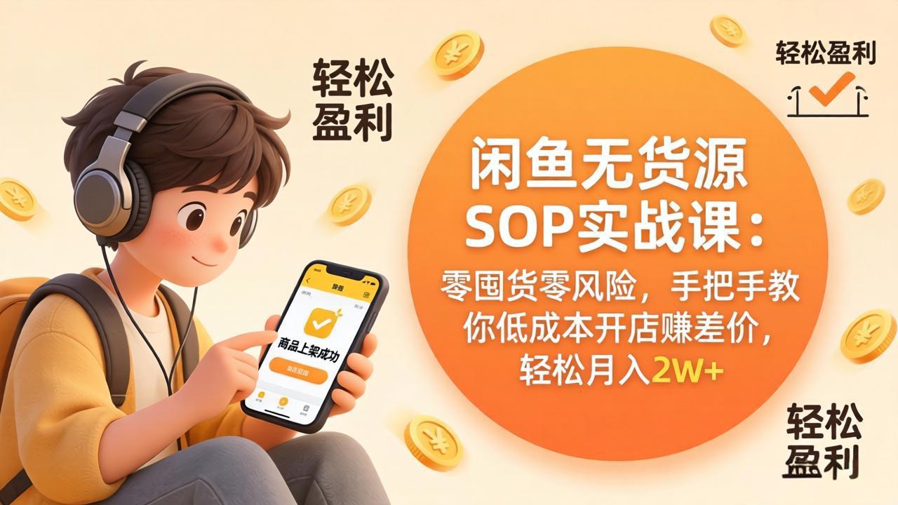 闲鱼无货源SOP实战课：零囤货零风险，手把手教你低成本开店赚差价，轻松月入2w+-金鼎聊项目