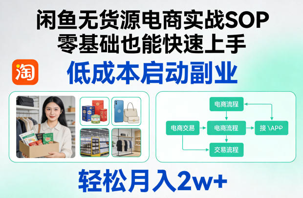闲鱼无货源电商实战SOP，零基础也能快速上手，低成本启动副业，轻松月入2w+-金鼎聊项目