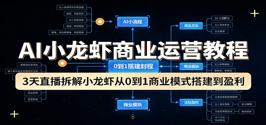 AI小龙虾商业运营教程：3天直播拆解小龙虾从0到1商业模式搭建到盈利-金鼎聊项目