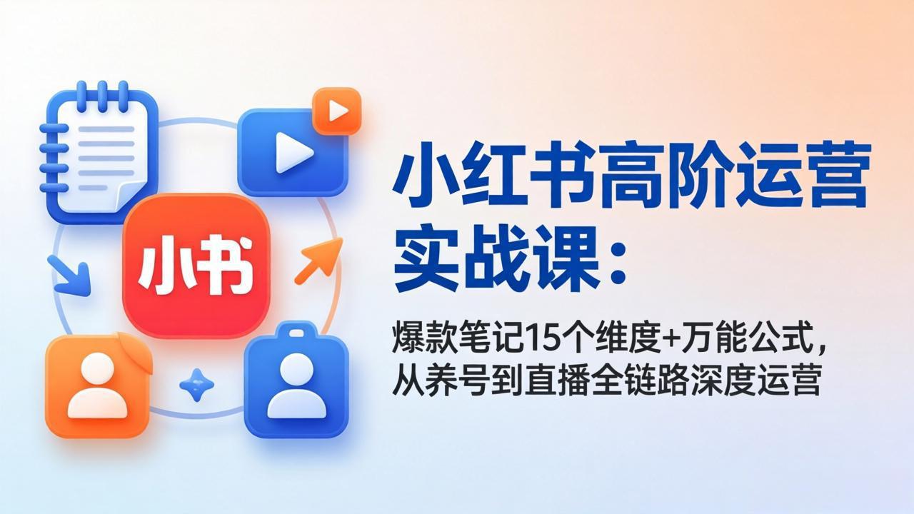 小红书高阶运营实战课：爆款笔记15个维度+万能公式，从养号到直播全链路深度运营-金鼎聊项目