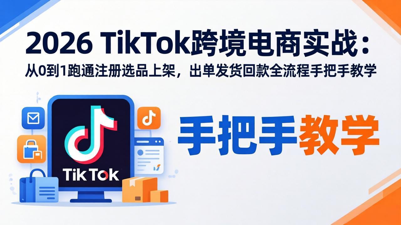 2026TikTok跨境电商实战：从0到1跑通注册选品上架，出单发货回款全流程手把手教学-金鼎聊项目