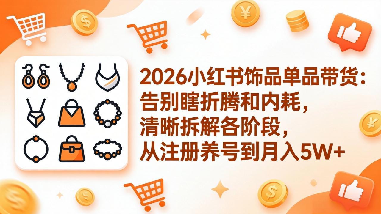 2026小红书饰品单品带货：告别瞎折腾和内耗，清晰拆解各阶段，从注册养号到月入5W+-金鼎聊项目