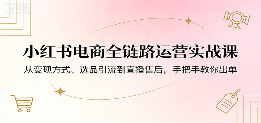 小红书电商全链路运营实战课：从变现方式、选品引流到直播售后，手把手教你出单-金鼎聊项目
