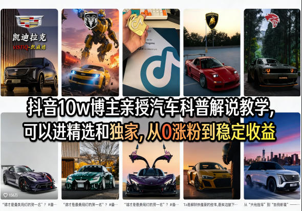 抖音10w博主亲授汽车科普解说教学，可以进精选和独家，从0涨粉到稳定收益(详细视频课程+1T素材)-金鼎聊项目