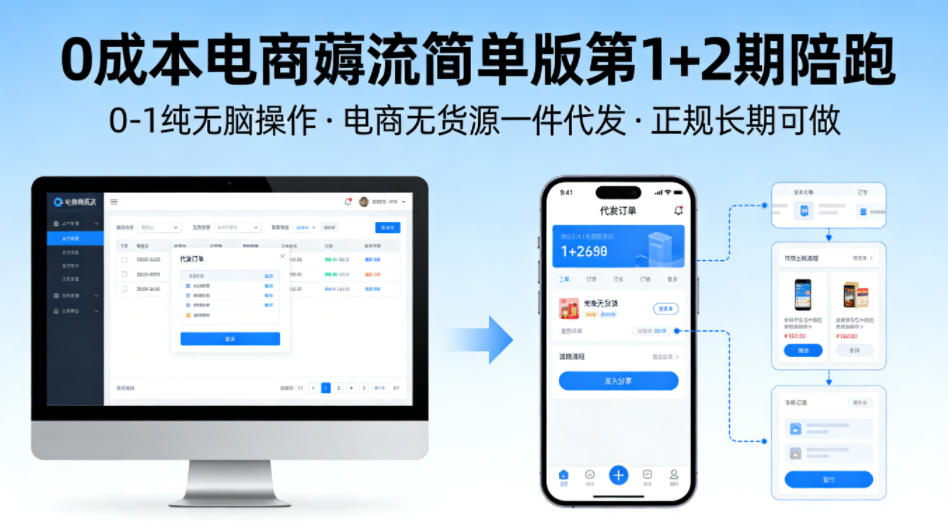 0成本电商薅流简单版第1+2期陪跑，0-1纯无脑操作，电商无货源一件代发，正规长期可做-金鼎聊项目