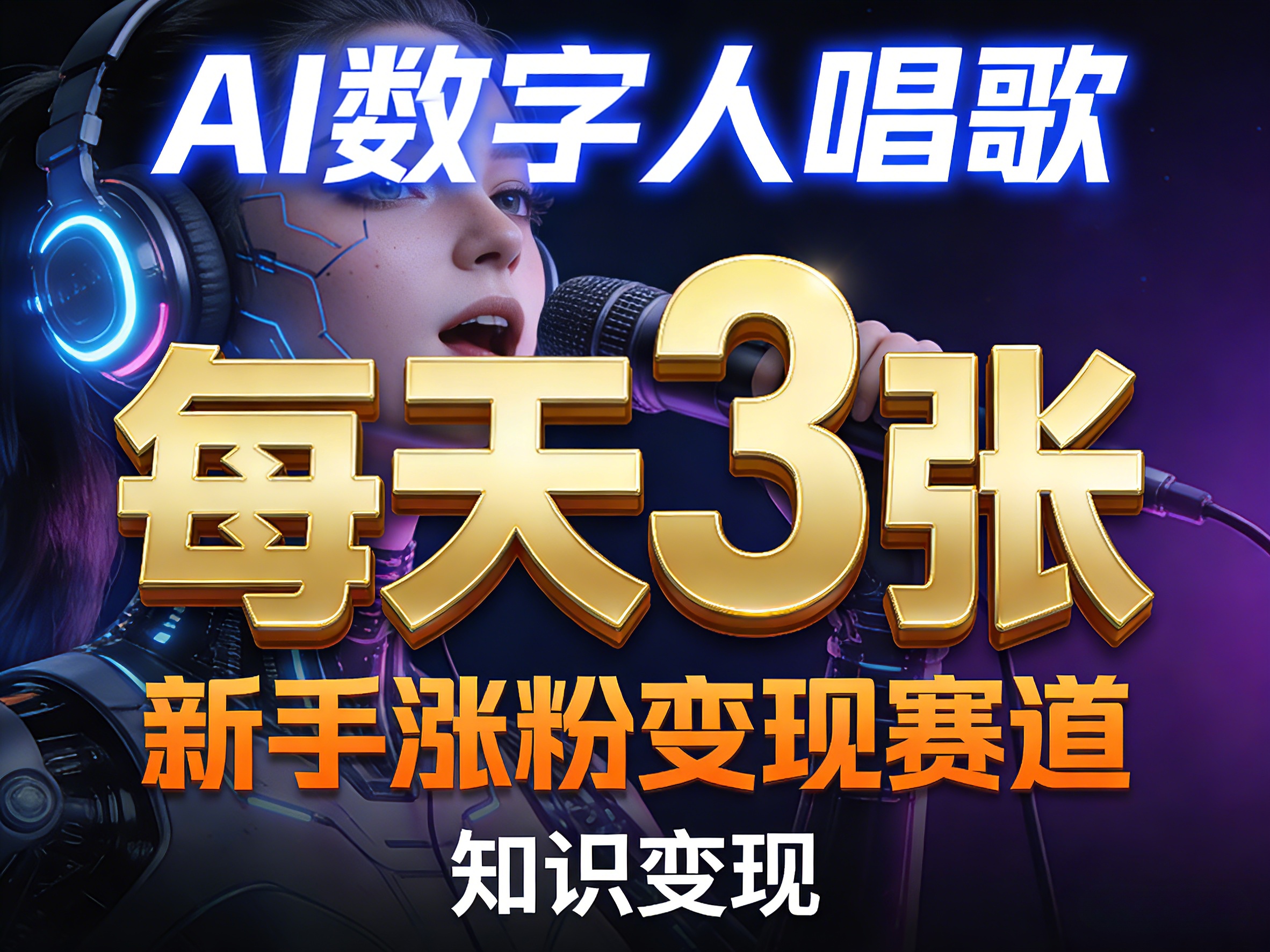 AI数字人唱歌，新手涨粉变现赛道，每天3张和知识付费，副业必备-金鼎聊项目