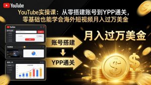 YouTube实操课：从零搭建账号到YPP通关，零基础也能学会海外短视频月入过万美金-金鼎聊项目