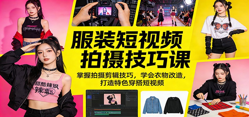 服装短视频拍摄技巧课：掌握拍摄剪辑技巧，学会衣物改造，打造特色穿搭短视频-金鼎聊项目