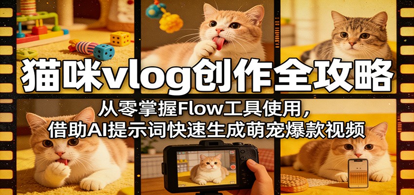 猫咪vlog创作全攻略：从零掌握Flow工具使用，借助AI提示词快速生成萌宠爆款视频-金鼎聊项目