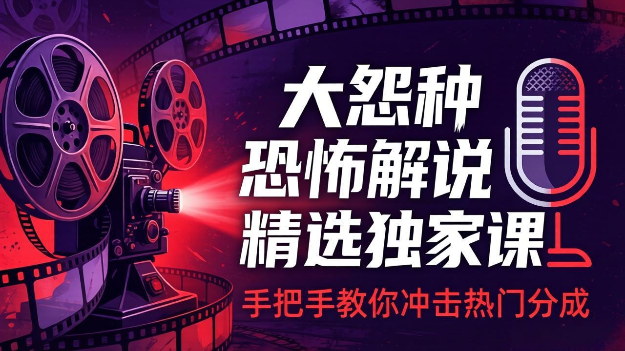 大怨种恐怖解说精选独家课：电影下载+文案配音+片头封面，手把手教你冲击热门分成-金鼎聊项目