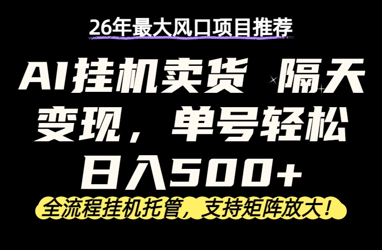 26年最新AI挂机卖货，隔天出收益，单账号轻松日入500+-金鼎聊项目