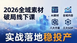 2026全域素材破局线下课：AI素材+全域内容+八大方案+三大SOP，实战落地稳投产-金鼎聊项目