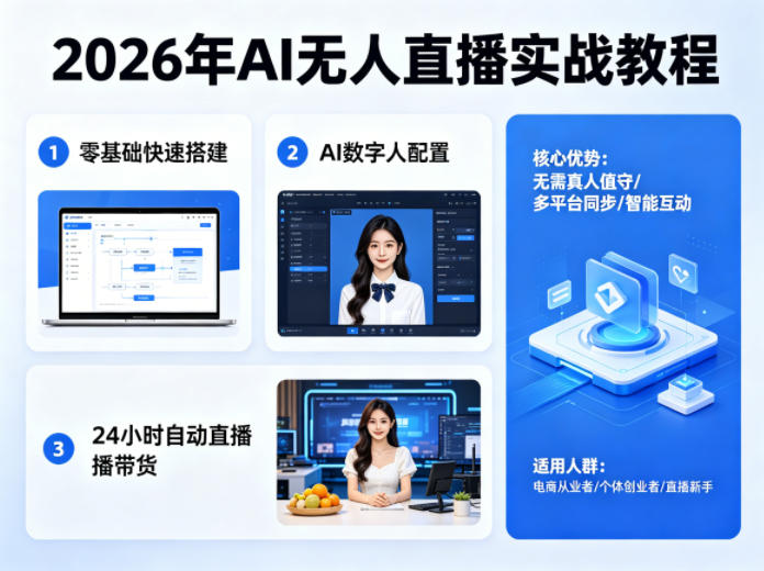 2026年AI无人直播实战教程，零基础也能快速搭建AI数字人无人直播间，实现24小时自动直播带货-金鼎聊项目