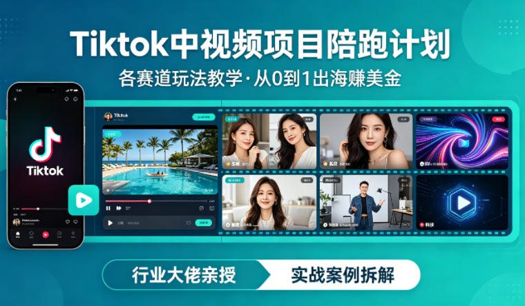 某大佬的Tiktok中视频项目陪跑，涵盖TK各个赛道玩法教学，从0到1出海賺美金-金鼎聊项目