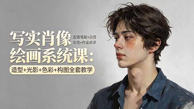 写实肖像绘画系统课：造型+光影+色彩+构图全套教学，配套笔刷+示范+作业点评-金鼎聊项目