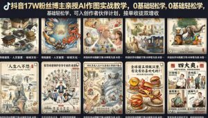 抖音17W粉丝博主亲授AI作图实战教学,0基础轻松学,可入创作者伙伴计划,接单收徒双增收-金鼎聊项目